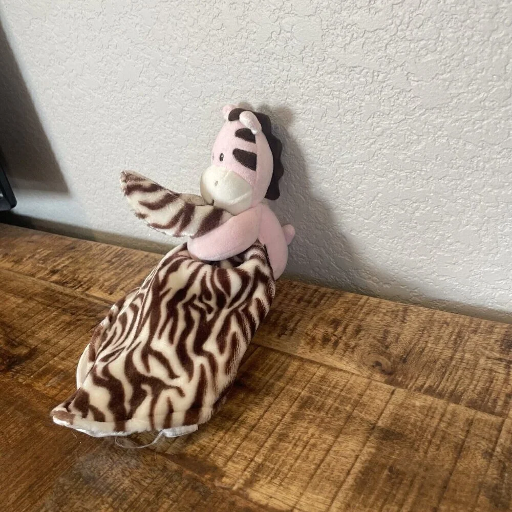 Baby Starters Pink Zebra Security Blanket Rattle Brown Stripes Satin Lovey